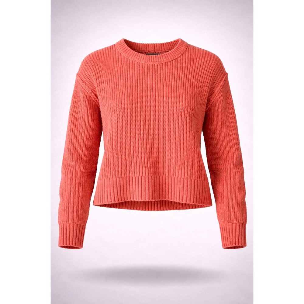 🍁American Eagle Coral Pink Shaker Stitch Crewneck Sweater Womens S Ribbed Knit
